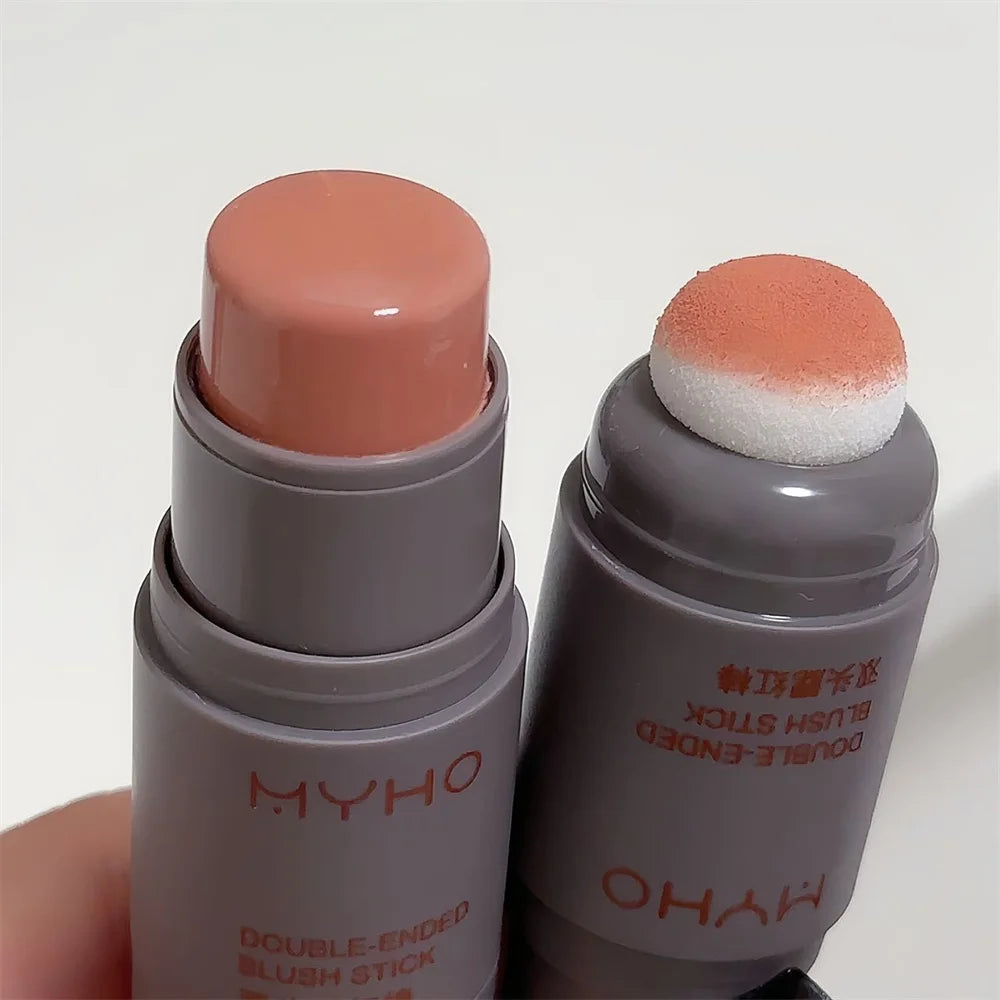 Double Head Sponge Powder Blusher Stick Lip Cheek Dual-Use Monochrome Powder Blusher Durable Matte Rouge Natural Naked Makeup