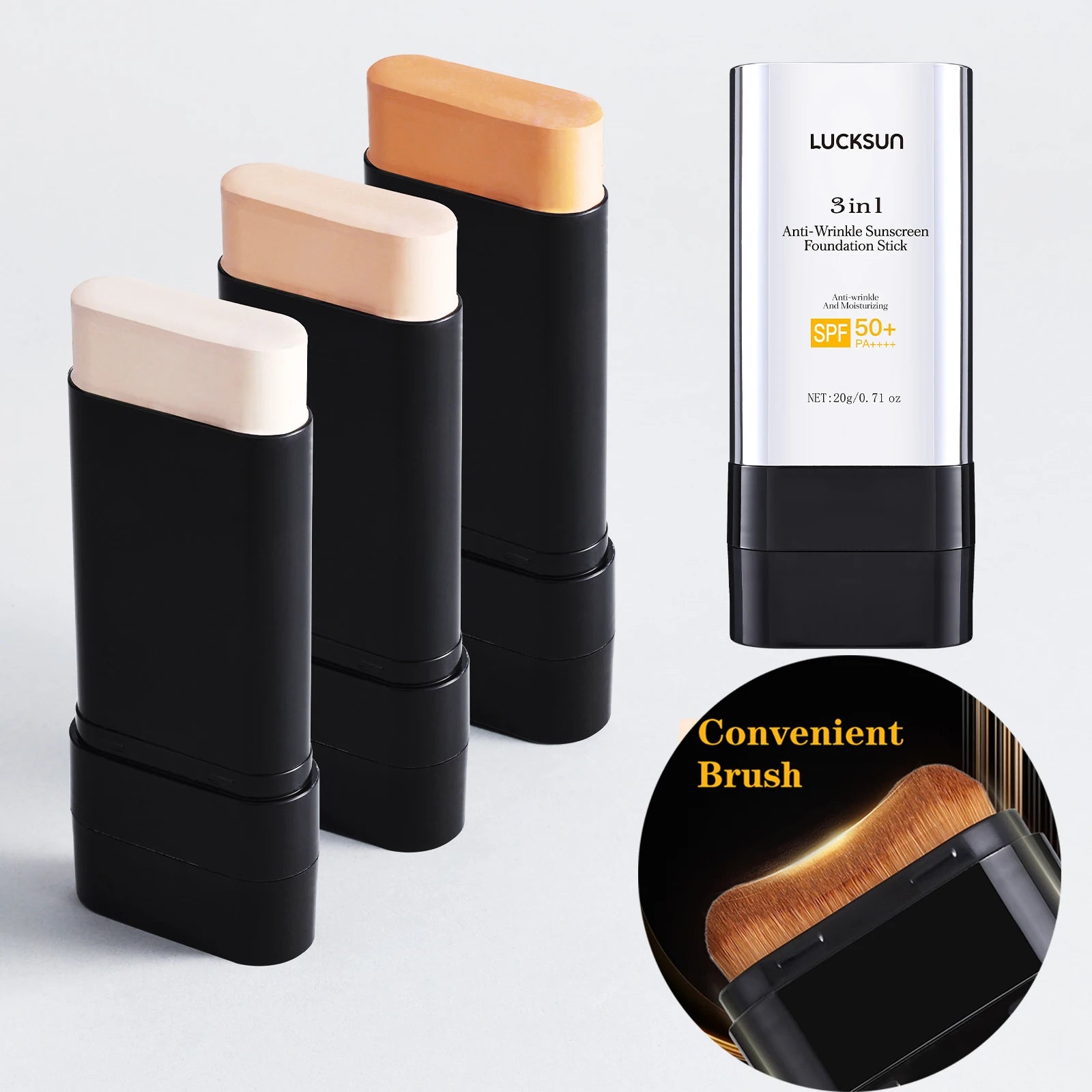 Concealing Foundation Stick 3 Colors with Built-In Brush - Cream Finish Lightweight Oil-control Long Lasting Waterproof Formula