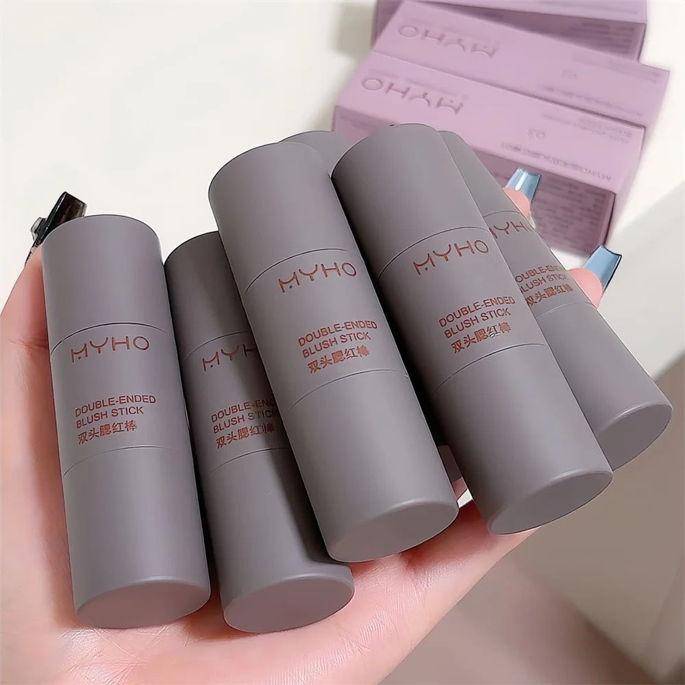 Double Head Sponge Powder Blusher Stick Lip Cheek Dual-Use Monochrome Powder Blusher Durable Matte Rouge Natural Naked Makeup
