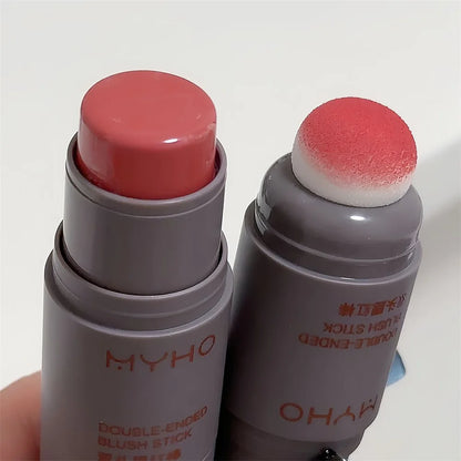 Double Head Sponge Powder Blusher Stick Lip Cheek Dual-Use Monochrome Powder Blusher Durable Matte Rouge Natural Naked Makeup