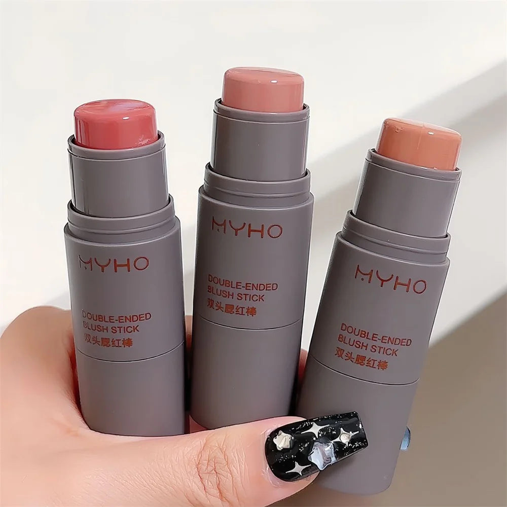 Double Head Sponge Powder Blusher Stick Lip Cheek Dual-Use Monochrome Powder Blusher Durable Matte Rouge Natural Naked Makeup